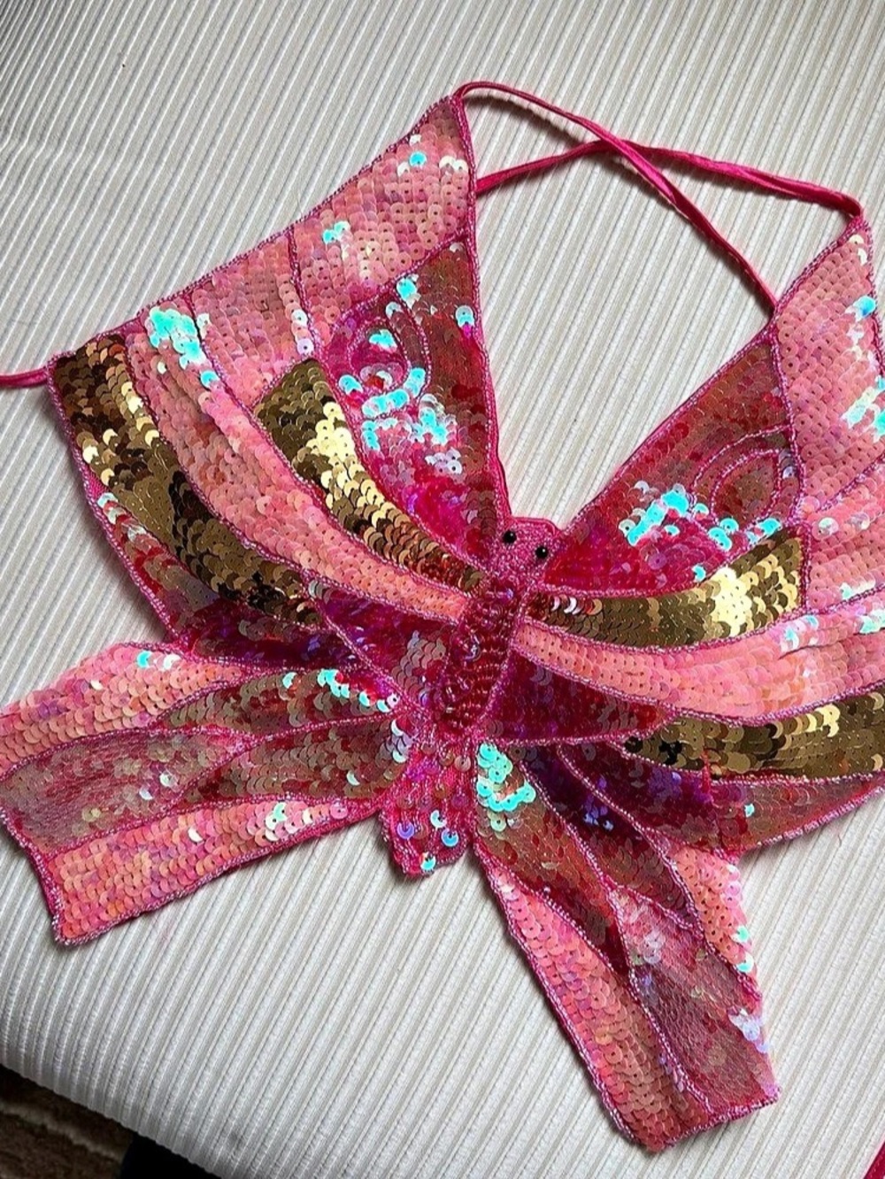Vintage Y2K Carrie Bradshaw sequined beaded butterfly halter top